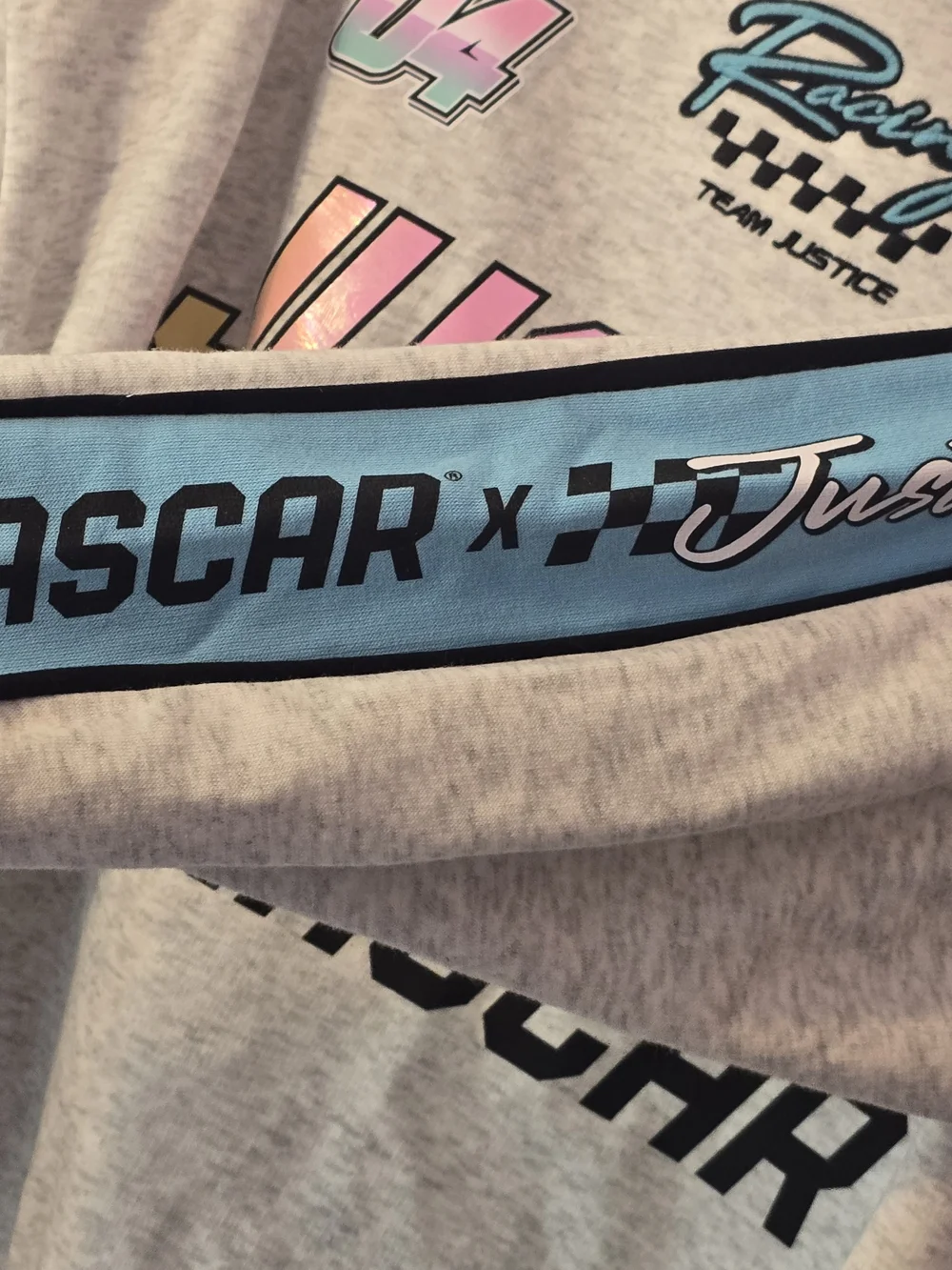 Justice Girls Light Gray & Light Blue NASCAR Racing Hoodie